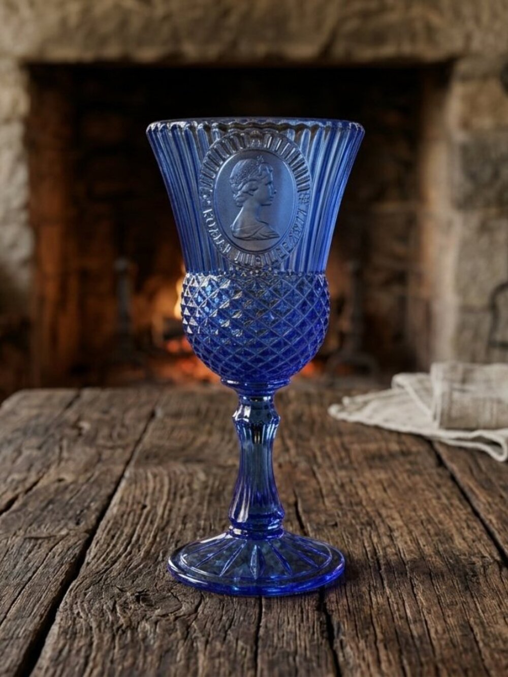 Vtg FOSTORIA AVON Cobalt Blue George Washington Water Wine Goblet Glass